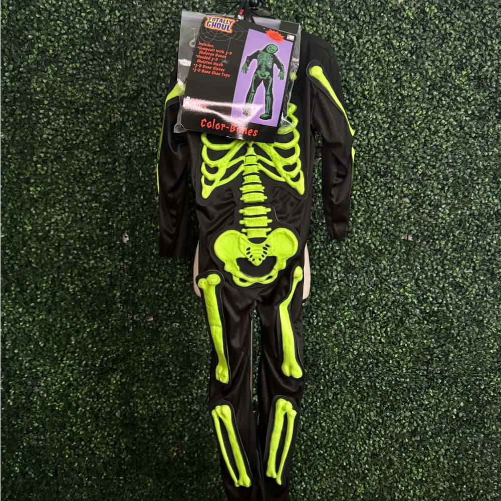 Totally Ghoul Adult Halloween Costume Green Skeleton Jumpsuit M 8-10 NWT